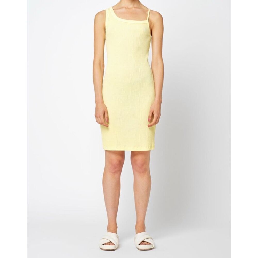 John Elliott Cotton Ribbed Asymmetrical Yellow/Pollen Tank Dress Size 3/Large NW